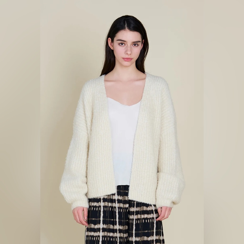 Anthropologie Grade and Gather Curly Yarn Open Cardigan Cream Oversized Sweater